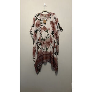 Nalini Women Gauzy Burgundy Blush Romantic‎ Floral Kimono Boho Coverup Rayon OS